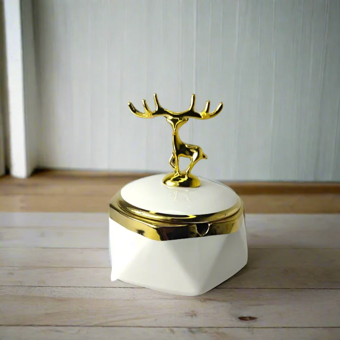 Ceramic Deer Sculpture Lid Ashtray